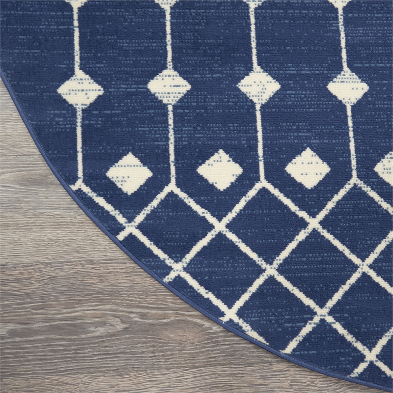 Pemberly Row 8' Round Navy Bohemian Indoor Polypropylene Rug