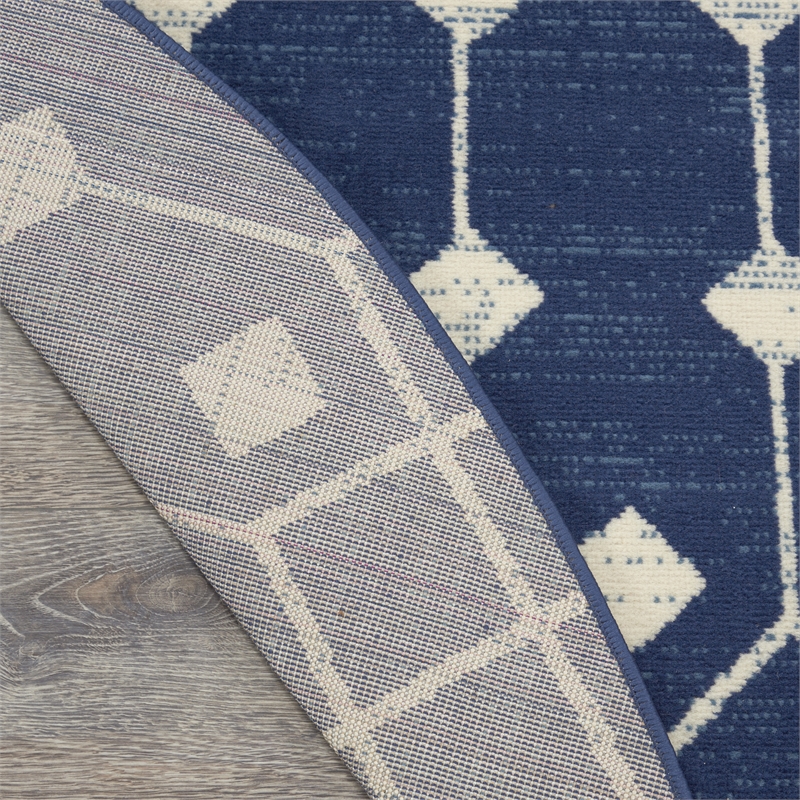 Pemberly Row 8' Round Navy Bohemian Indoor Polypropylene Rug