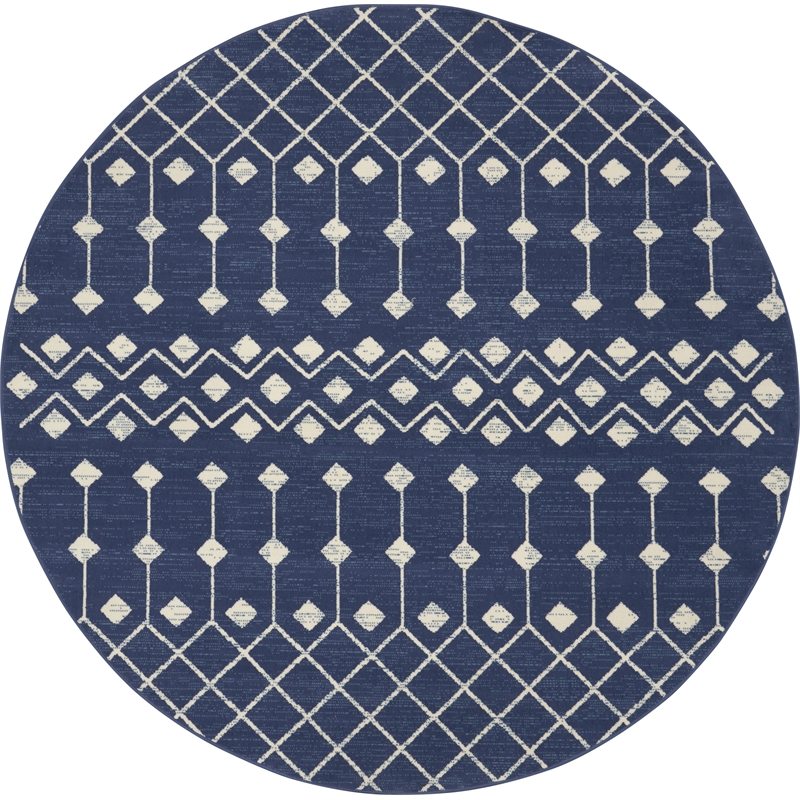 Pemberly Row 8' Round Navy Bohemian Indoor Polypropylene Rug