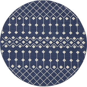 Pemberly Row 8' Round Navy Bohemian Indoor Polypropylene Rug