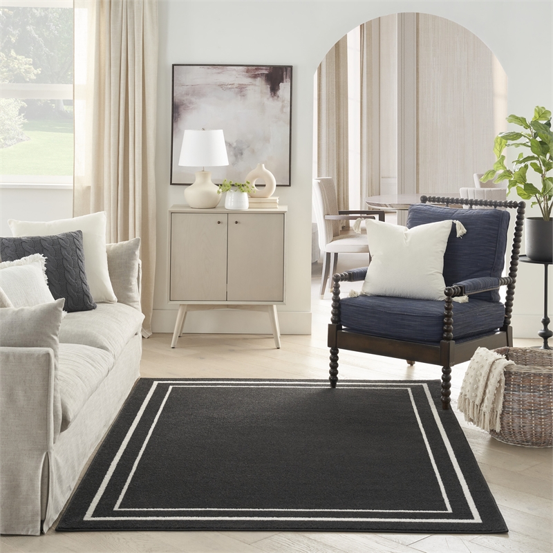 Pemberly Row 4'x6' Black Ivory Contemporary Polypropylene Rug