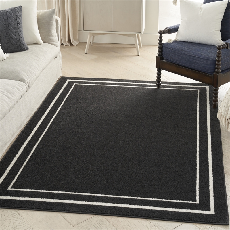 Pemberly Row 4'x6' Black Ivory Contemporary Polypropylene Rug
