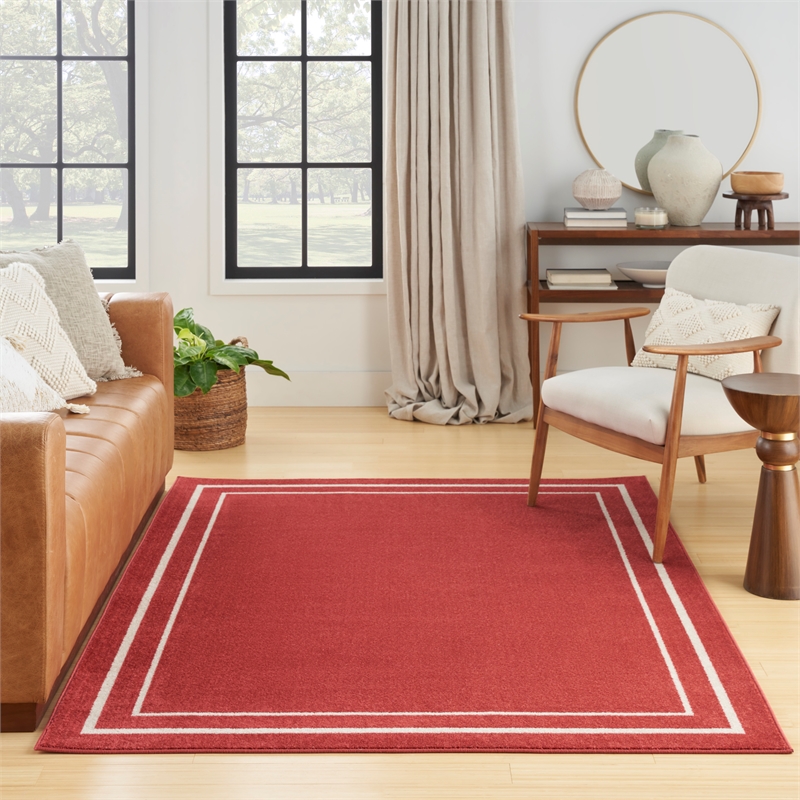 Pemberly Row Modern / Contemporary 4'x6' Brick/Ivory Plush Rug