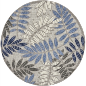 Pemberly Row 5'3&quotxRound Gray/Blue Indoor/Outdoor Polypropylene Rug