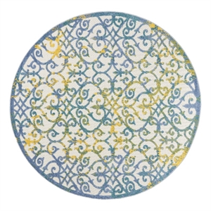 Pemberly Row 7'10&quot Round Ivory Blue Indoor/Outdoor Polypropylene Rug