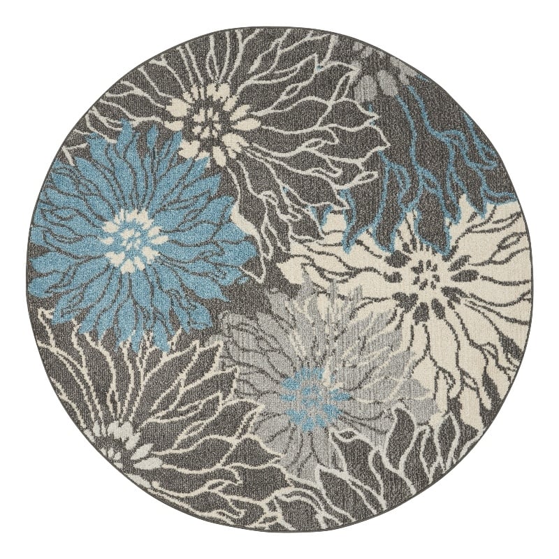 Pemberly Row 4' Round Charcoal/Blue Contemporary Indoor Polypropylene Rug