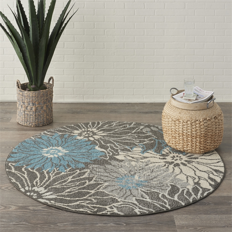 Pemberly Row 4' Round Charcoal/Blue Contemporary Indoor Polypropylene Rug