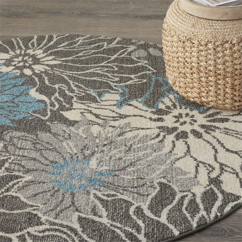 Pemberly Row 4' Round Charcoal/Blue Contemporary Indoor Polypropylene Rug