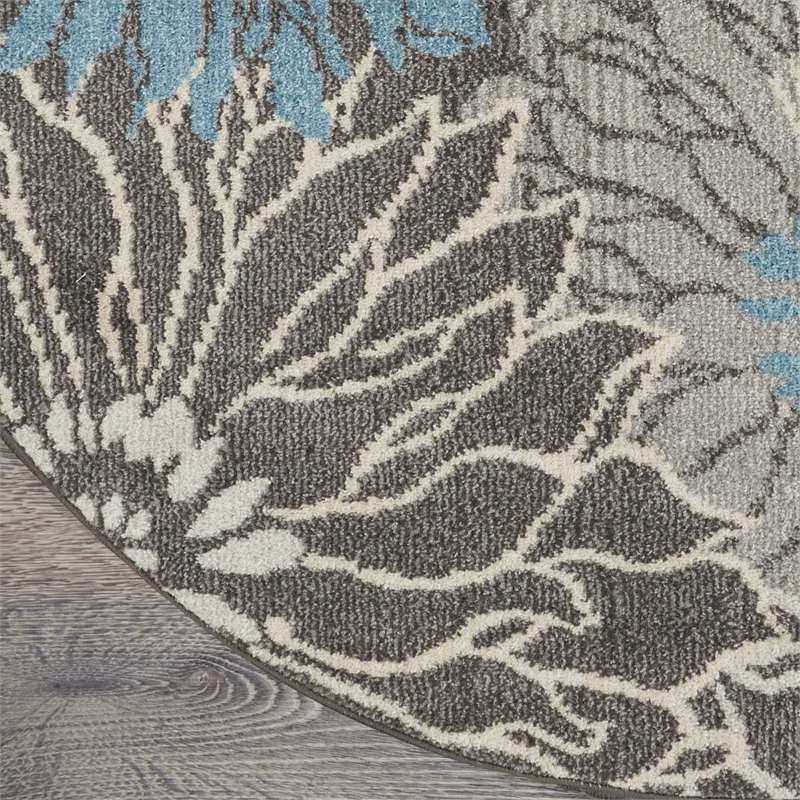 Pemberly Row 4' Round Charcoal/Blue Contemporary Indoor Polypropylene Rug