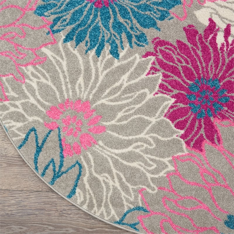 Pemberly Row 4' Round Grey Contemporary Indoor Polypropylene Rug