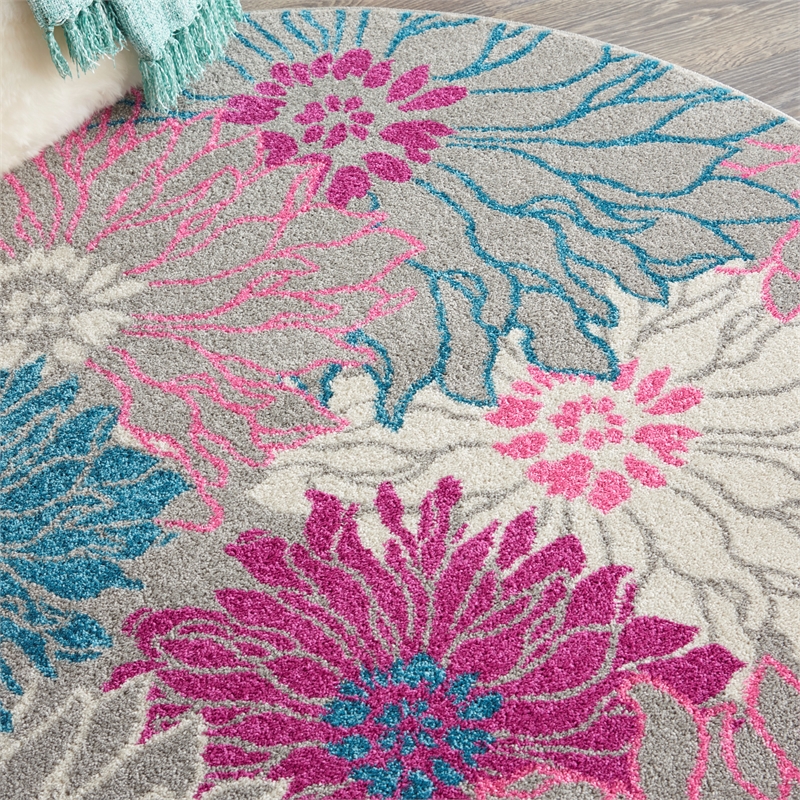 Pemberly Row 4' Round Grey Contemporary Indoor Polypropylene Rug