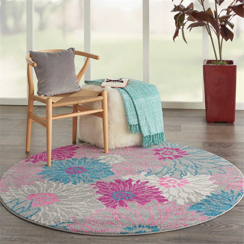 Pemberly Row 4' Round Grey Contemporary Indoor Polypropylene Rug