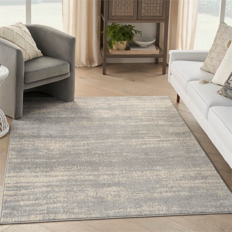 Pemberly Row Modern / Contemporary 4'x6' Grey/Beige Plush Rug