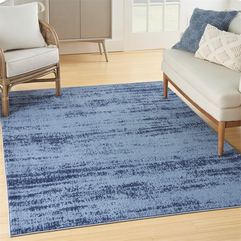Pemberly Row Modern / Contemporary 4'x6' Denim Blue Plush Rug
