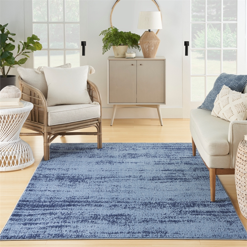 Pemberly Row Modern / Contemporary 4'x6' Denim Blue Plush Rug
