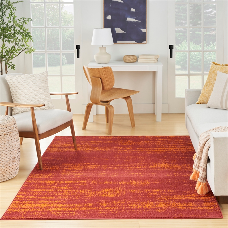 Pemberly Row Modern / Contemporary 4'x6' Red Finish Plush Rug