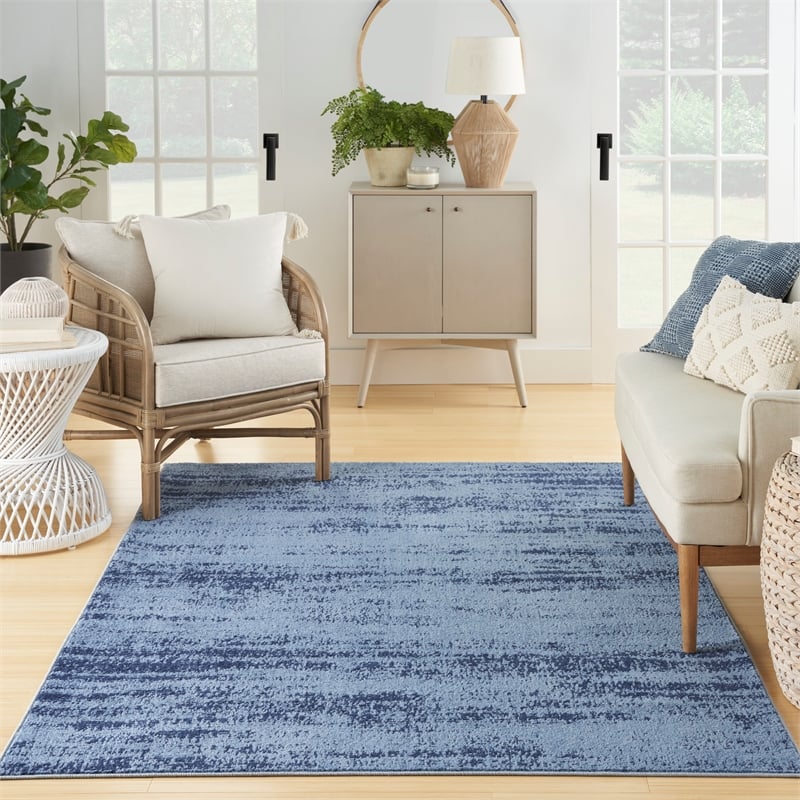 Pemberly Row Modern / Contemporary 5'x7' Denim Blue Plush Rug