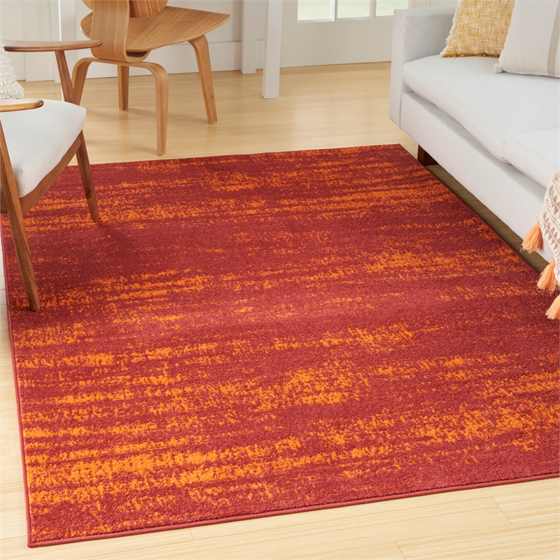 Pemberly Row Modern / Contemporary 5'x7' Red Finish Plush Rug