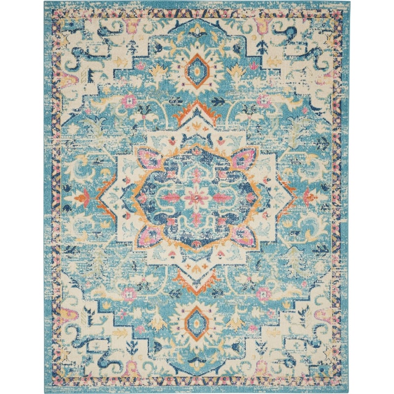 Pemberly Row 8'x10' Ivory/Light Blue Bohemian Indoor Polypropylene Rug
