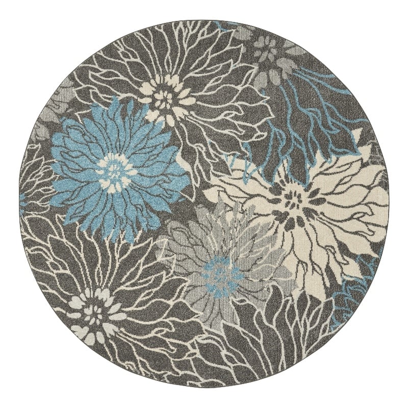 Pemberly Row 8' Round Charcoal/Blue Contemporary Indoor Polypropylene Rug