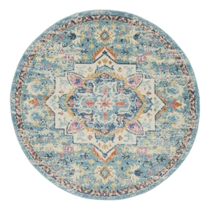 Pemberly Row 5'3&quotxRound Ivory/Light Blue Bohemian Indoor Polypropylene Rug