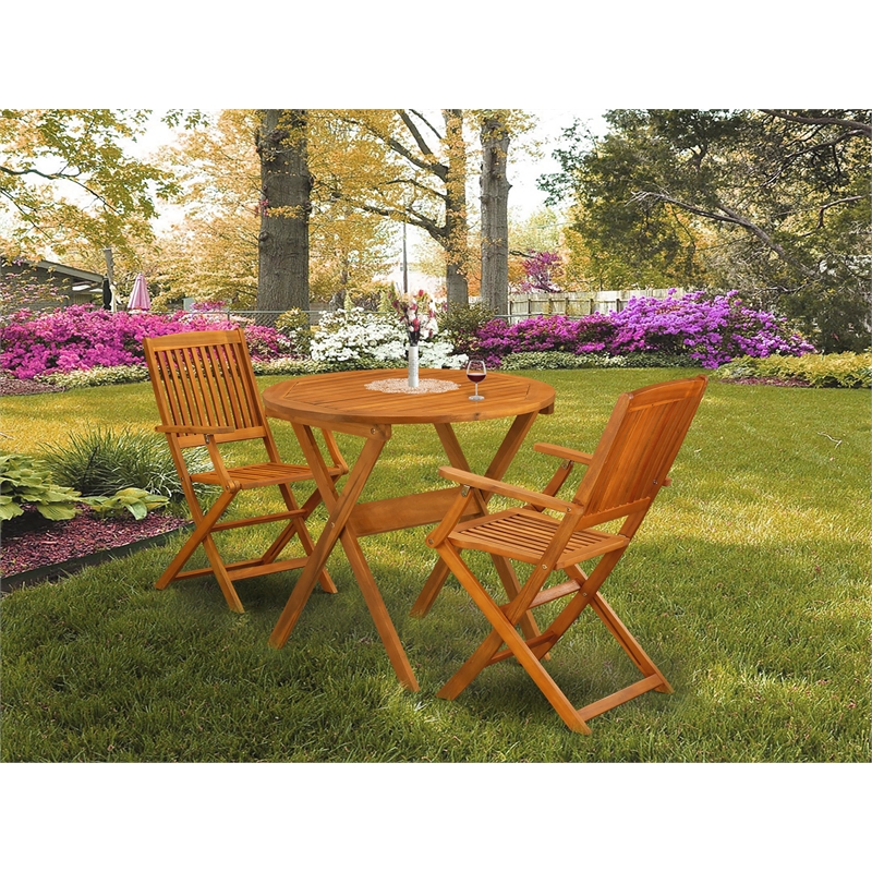Pemberly Row Folding Table and 2 Outdoor Folding Chairs - Natural Oil Finish