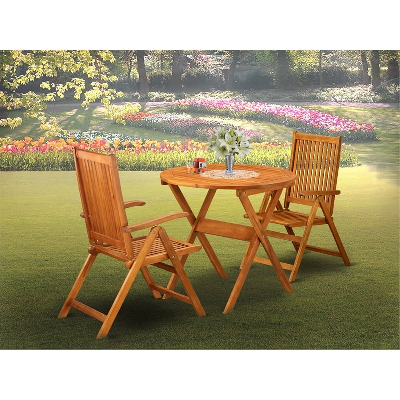 Pemberly Row Folding Table and 2 Folding Camping Chairs - Natural Oil Finish