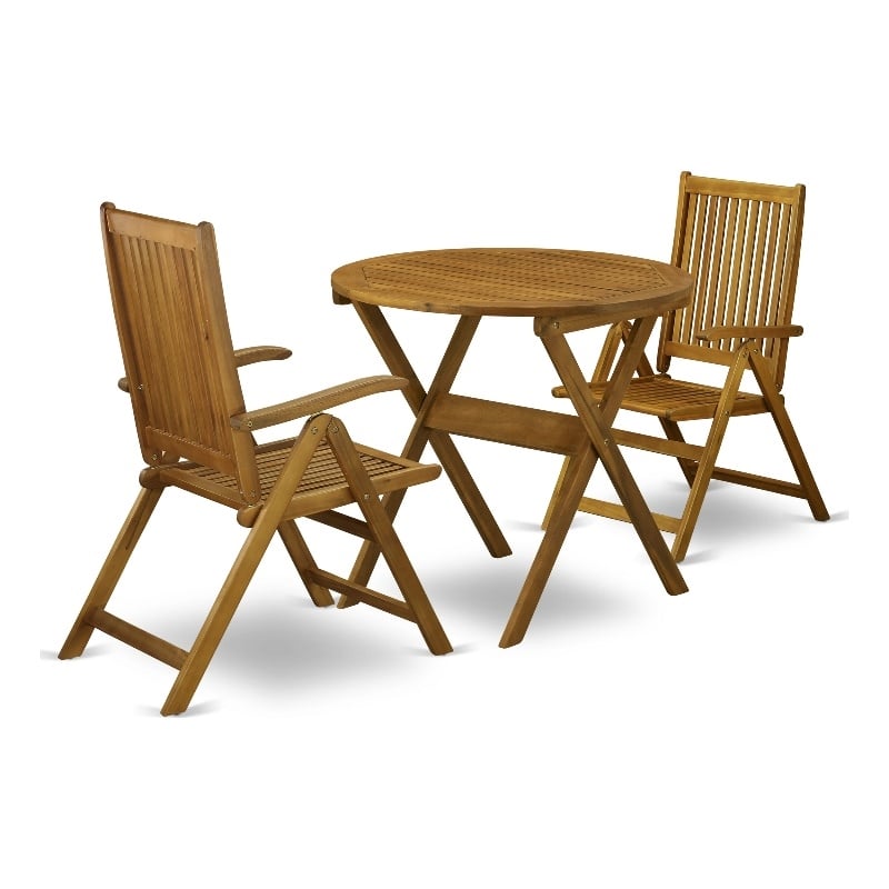Pemberly Row Folding Table and 2 Folding Camping Chairs - Natural Oil Finish