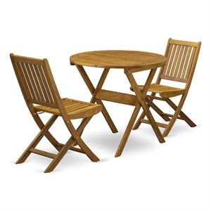 Pemberly Row Wood Table and 2 Folding Patio Chairs - Natural Oil Finish