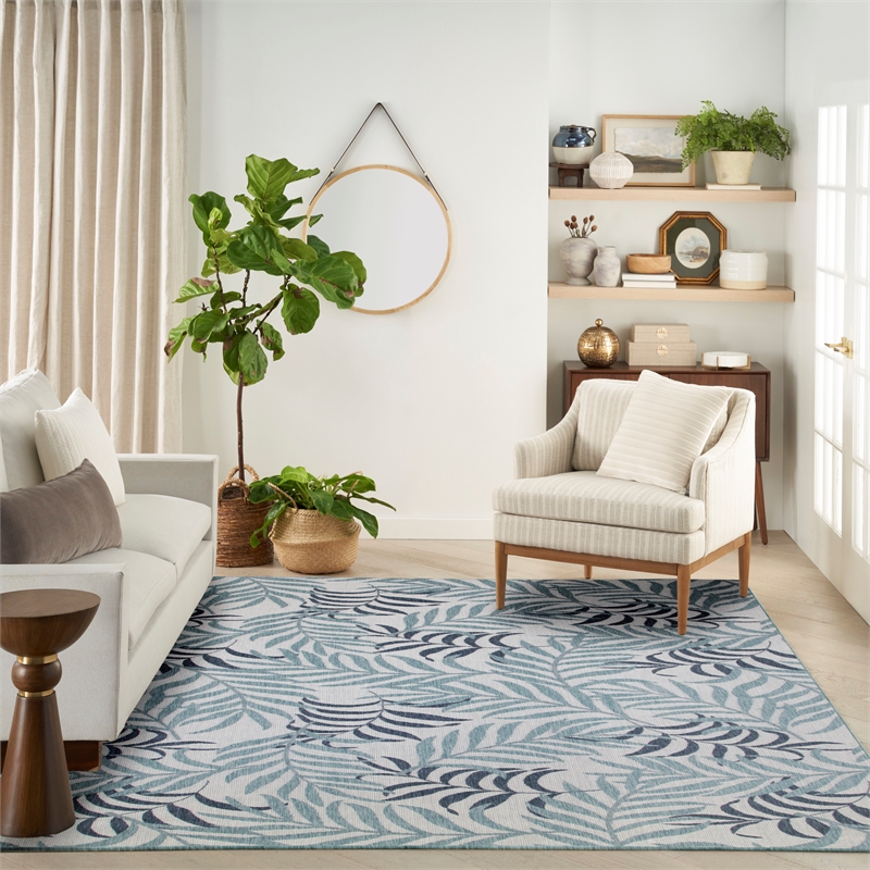 Pemberly Row Contemporary Home Garden Oasis 8'x10' Blue Area Rug