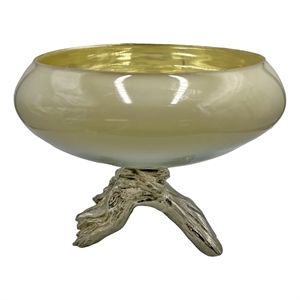 Pemberly Row 14-inch Wide Handmade Aluminum and Glass Artistic Round Bowl Brown