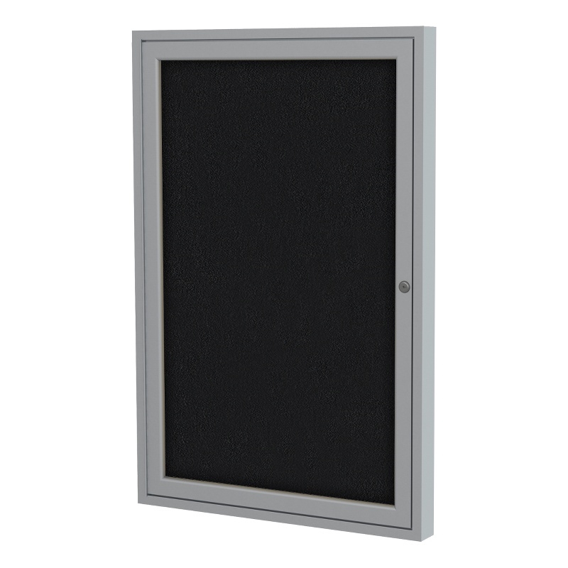 Pemberly Row Aluminum 1 Door Enclosed Bulletin Board in Black - 3'x 2'