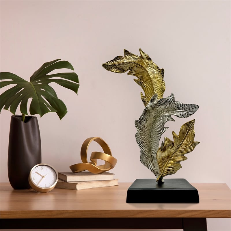 Pemberly Row 21-inch Tall Handmade Aluminum Abstract Leaf Sculpture Gold Silver