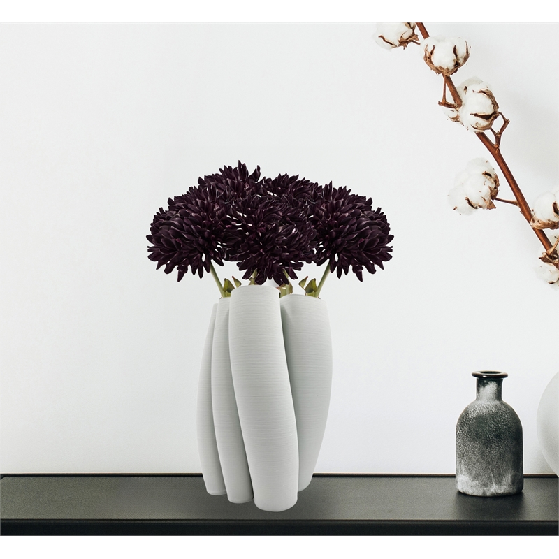 Pemberly Row Contemporary 11-inch Tall White Ceramic Vase in White