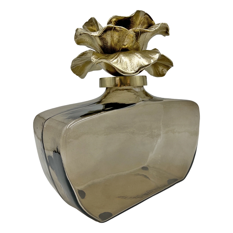 Pemberly Row Decorative Handmade Aluminum & Glass Perfume Bottle Sculpture Gold
