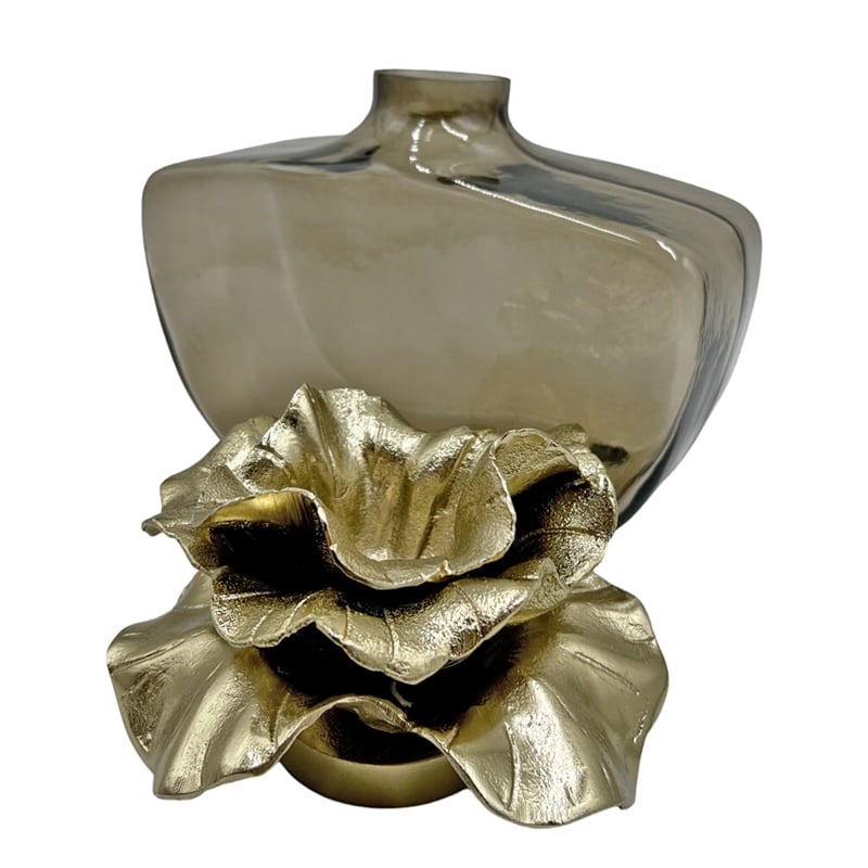 Pemberly Row Decorative Handmade Aluminum & Glass Perfume Bottle Sculpture Gold