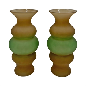 Pemberly Row Set of 2 Decorative Handmade Glass Bubble Flower Vases Green Brown