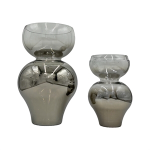 Pemberly Row Set of 2 Decorative Handmade Glass Vases for Flowers in Silver