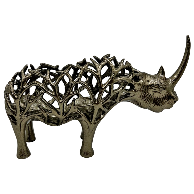 Pemberly Row 13-inch Wide Handmade Aluminum Abstract Rhino Sculpture in Bronze