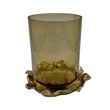 Pemberly Row 9-inch Tall Handmade Aluminum and Glass Candle Holder in Brown