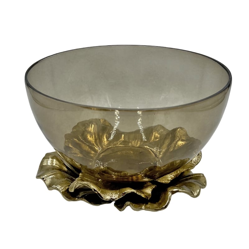 Pemberly Row 9-inch Wide Decorative Handmade Aluminum and Glass Round Bowl Brown