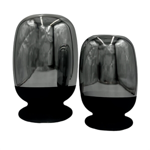 Pemberly Row Set of 2 Decorative Handmade Glass Flower Vases in Black and Silver