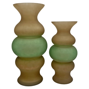 Pemberly Row Set of 2 Handmade Glass Bubble Flower Vases in Green and Brown