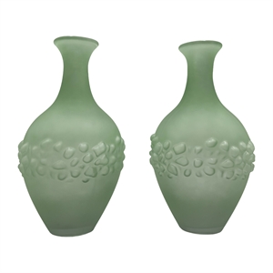 Pemberly Row Set of 2 Handmade Glass Trumpet Vase for Flowers in Green