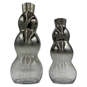 Pemberly Row Set of 2 Decorative Handmade Bubble Flower Vases in Black & Silver