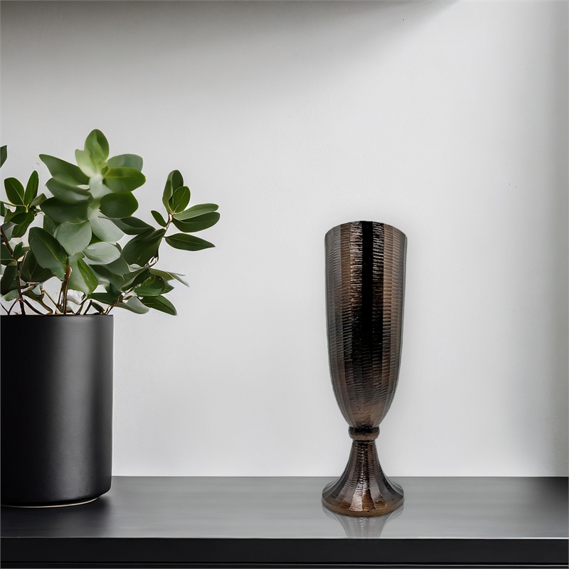 Pemberly Row 16-inch Tall Decorative Handmade Aluminum Goblet Flower Vase Bronze
