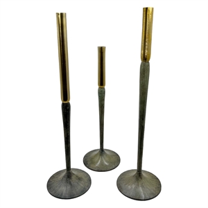 Pemberly Row Set of 3 Decorative Handmade Aluminum Modern CandleHolders in Gold