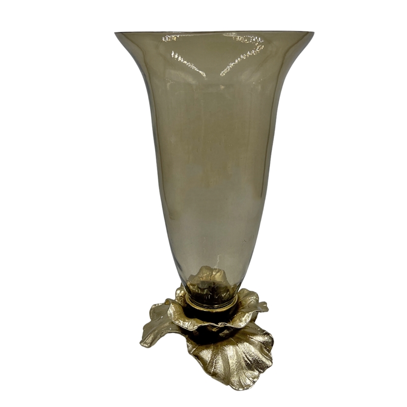 Pemberly Row Decorative Handmade Aluminum & Glass Candle Holder in Brown