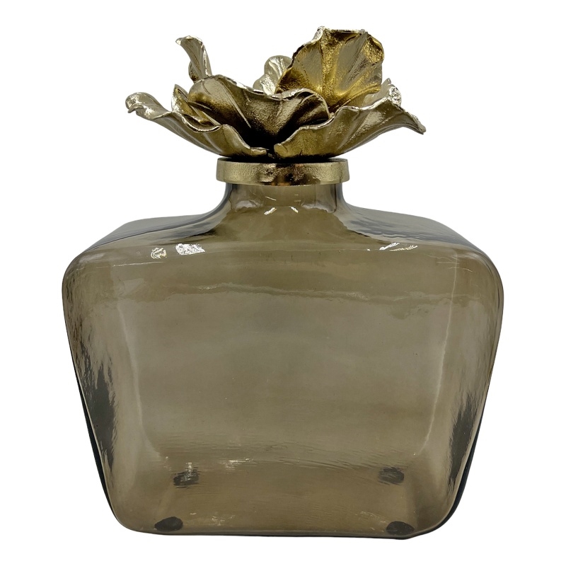 Pemberly Row Decorative Handmade Aluminum & Glass Perfume Bottle Sculpture Gold