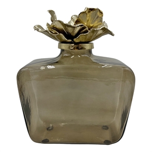 Pemberly Row Decorative Handmade Aluminum & Glass Perfume Bottle Sculpture Gold